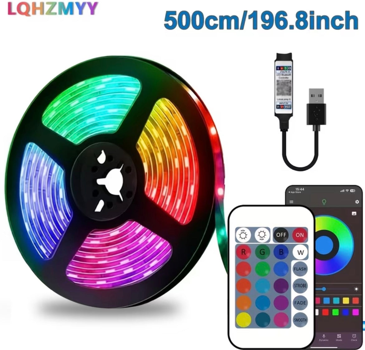 Bandă LED RGB Inteligentă 5 Metri – Control prin Aplicație și Telecomandă, Sincronizare Muzică