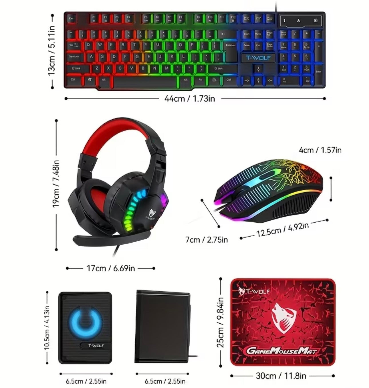 Set Gaming 5-în-1: Tastatură, Mouse, Căști, Boxe și Mousepad – Stație de Joc Completă pentru PC și Laptop