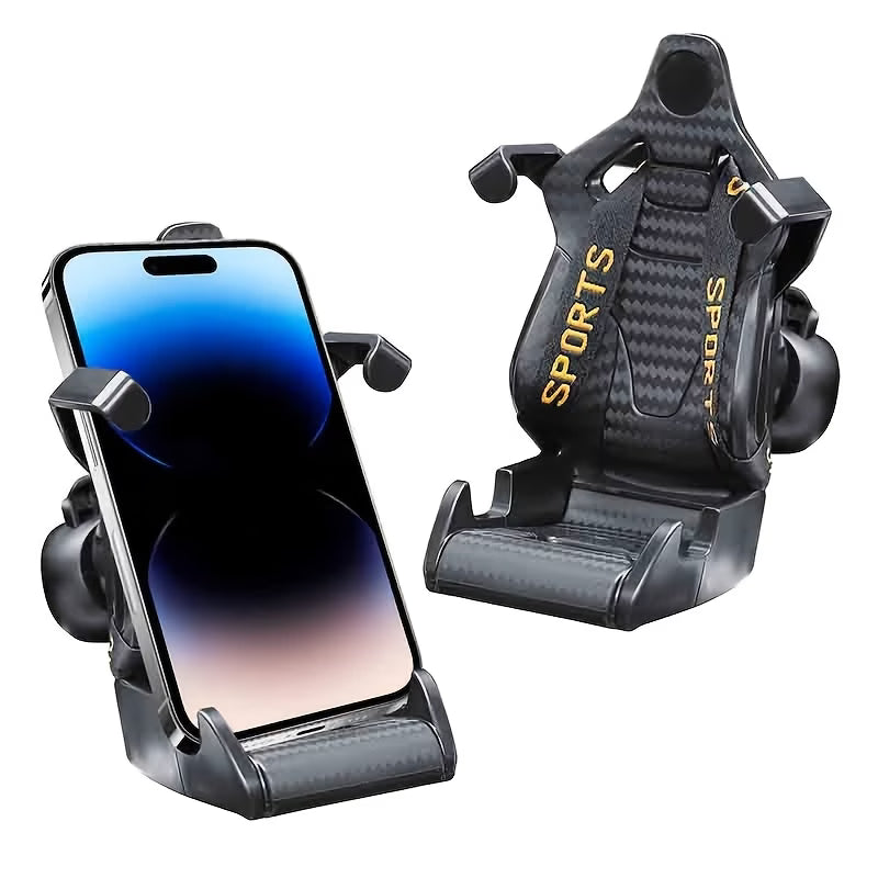Suport Auto pentru Telefon în Formă de Scaun de Racing, cu Clip Metalic și Rotație 360°