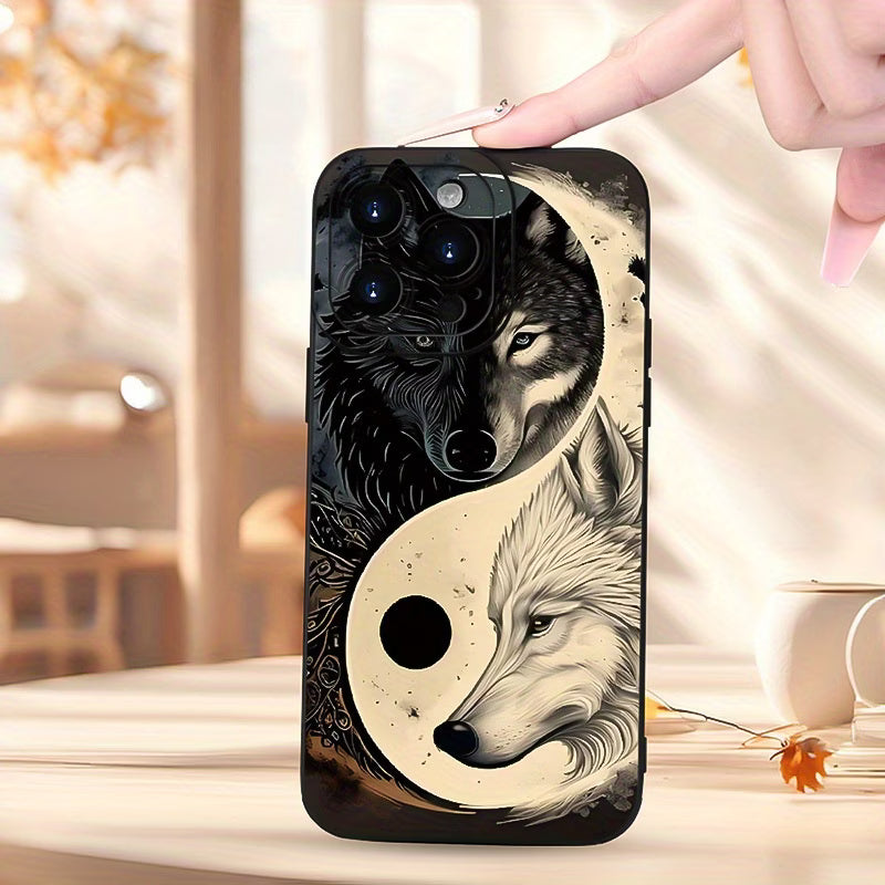 Husă de telefon cu ochi de lup Yin Yang alb-negru, potrivită pentru Apple iPhone