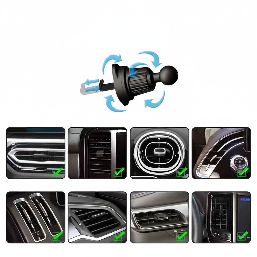 Suport auto compatibil cu multiple tipuri de grile de ventilație