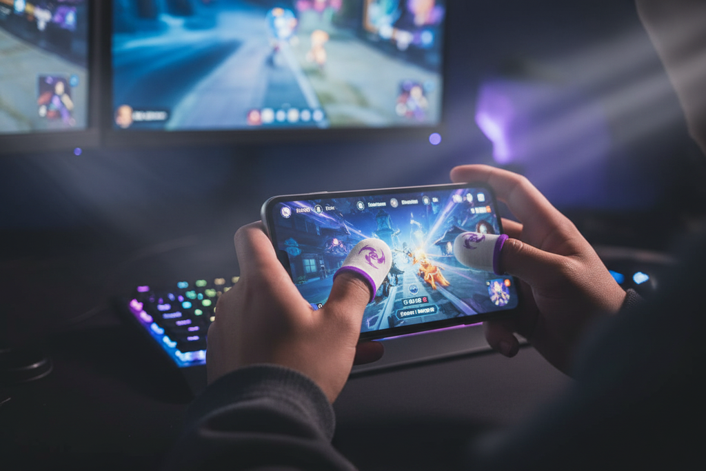 Set Gaming Mănuși Fibră de Sticlă – 2 Perechi (Alb + Negru) + Cutie Depozitare